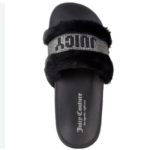 Juicy Couture Black and Silver Fur Slippers